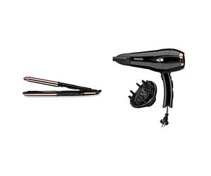 BaByliss Lisseur Staight & Curl Brilliance avec plaques incurvées et fonction ionique ST482E & Sèche-cheveux Cordkeeper 2000 avec Technologie Ionique et Cordon Rétractable D373E