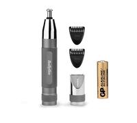 BaByliss Tondeuse de précision Super-X Metal - 3-en-1 Tondeuse nez, oreilles et sourcils, 2 Accessoires, 2 Sabots, Fonctionne sur Pile - E116E