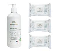 BABYLOU CARE | Liniment 500ml + 3 sachets de 72 lingettes à l'eau bébé | Nettoie en douceur & apaise la peau | Adaptés aux peaux sensibles | Testé dermatologiquement | Made in France
