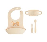 Babymoov Coffret Premiers Repas Bébé en Silicone avec Bol, 2 Cuillères 1er âge, Bavoir Récupérateur - Vaisselle Bébé pour Diversification Alimentaire - Développé avec Ergothérapeute, Mini Roar
