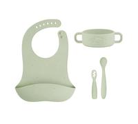 Babymoov Coffret Premiers Repas Mini Arty – Bol silicone, 2 cuillères 1er âge, bavoir récupérateur