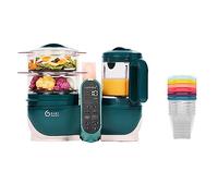 Babymoov Nutribaby(+) Opal Green + Lot de 6 pots de conservation Babybols 250ml - Robot Multifonctions pour Bébé 6 en 1 - Cuiseur vapeur - Mixeur - Idéal Batchcooking