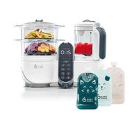 Babymoov Pack Nutribaby(+) Blanc + 15 Gourdes Réutilisables 150ml, Robot Cuiseur Bébé 6 en 1, Cuiseur Vapeur Mixeur, Grande Capacité 2,2L, Petits Pots Bébé Faits Maison, Idéal Diversification