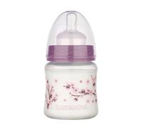babynova Biberon à Col Large de 150 ml avec Tétine en Silicone Anti-coliques à Débit Lent - Fabriqué en Allemagne - Sans BPA - Fleur de cerisier