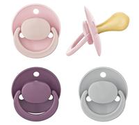 babynova Tétine Ronde en Latex pour Bébés de 6 à 24 mois - Set de 4 Sucettes à Tétine Ronde avec Latex en Forme de Cerise Caoutchouc Naturel Sans BPA - Rose & Gris