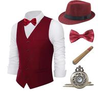 Babyond Gatsby Gangster Ensemble accessoires pour costume de gangster années 1920 avec chapeau Fedora - Rouge - Taille XL