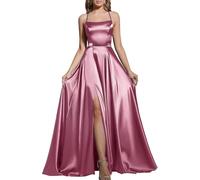BABYONLINE D.R.E.S.S. Robe de Bal Longue Elégante en Satin Fendue Robe pour Mariage Invitée Femme Temoin Rose Foncé 38