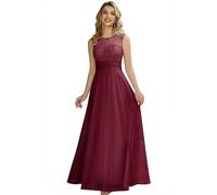 BABYONLINE D.R.E.S.S. Robe de soirée Chic Bordeaux, Robe Longue sans Manches en Dentelle et Mousseline, Robe de Partie élégante pour Femmes