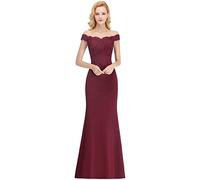 BABYONLINE D.R.E.S.S. Robe de Soirée Femme Longue Sirène Trompette Epaules Nues Perlée avec Broderie Dentelle Florale Bordeaux 46