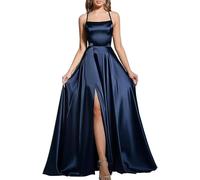 Babyonline D.R.E.S.S. Robe de Soirée Longue avec Traîne Balayage Robe Femme Demoiselle d'honneur Noble en Satin Bleu Marine 40