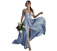 BABYONLINE D.R.E.S.S. Robe Gala Grossesse, Robe de Bal soirée Grande Taille Femme Empire élastique sans Manches Bleu Denim 46