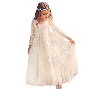 Babyonlinedress El駡nt Robe de Fille Enfant de Mariage/d'Honneur/Soir饠Princesse Noble Col V Longue en Dentelle - Ivoire - 4-5 Ans