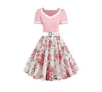 Babyonlinedress Femme Robe de Soirée Chic Jointif avec Ceinture Vintage rétro année 50s pin-up Rockabilly Swing à Pois Rose S