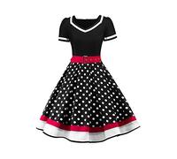 Babyonlinedress Femme Robe de Soirée Chic Jointif avec Ceinture Vintage rétro année 50s pin-up Rockabilly Swing à Pois Noir S