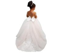 Babyonlinedress Robe de Communion Longue Filles Robe de Princesse Chic en Dentelles Florales Traîne Grande Beige 8 Ans