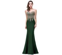 Babyonlinedress Sexy Elegant Robe de soirée Bal Cérémonie Forme Fourreau Longue au Sol sans traîne avec Dentelle Appliques Vert 34