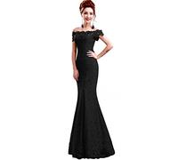Babyonlinedress Sexy Elegant Robe de soirée/Bal/Cérémonie Longue Ras au Sol en Dentelle Lacet avec Appliques Noir 40