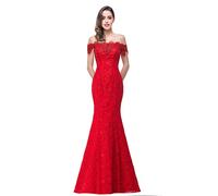 Babyonlinedress Sexy Elegant Robe de soirée/Bal/Cérémonie Longue Ras au Sol en Dentelle Lacet avec Appliques Rouge 42