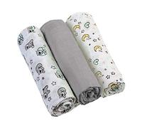 Babyono Lot de 3 Langes en Mousseline Super Douce - 70 x 70 cm - Lingettes (Gris/Ours Lunaire)