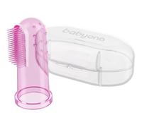 Babyono Take Care First Toothbrush Brosse À Dents De Doigt Pour Bébé Avec Étui Pink 1 Pcs