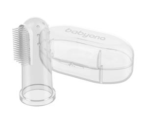 BabyOno Take Care First Toothbrush brosse à dents de doigt pour bébé avec étui Transparent 1 pcs
