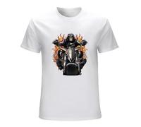 BabyPaper Men's Grim Reaper Riding Motorcycle Flames Biker T-Shirt White 3XL