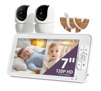 Babyphone 2 Caméras 1080P, 7″ Écran Divisé, Moniteur Bébé sans WiFi, PTZ à Distance, Vision Nocturne, Audio Bidirectionnel, 6000 mAh