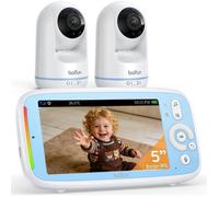 Babyphone 2 Cameras sans wifi, Panoramique 360°, 5'' Écran IPS, Vision Nocturne Infrarouge Invisible, Barre de Volume, 3050mAh