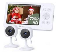 Babyphone avec 2 caméras, 4,3 Pouces, babyphone vidéo 720p sans Wi-FI, Batterie 4000 mAh, Vision Nocturne, Fonction Audio des Deux côtés, Mode VOX, capteur de température, 8 berceuses