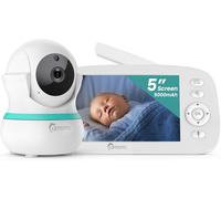 Babyphone Camera,5 Inch Babyphone 360° Zoom 4x Night Vision Two-Way Audio,5000mah Battery,Power Reminder,Lullabies,Vox Crying Detection Without Wifi,Temperature Detection