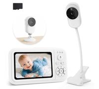 Babyphone Camera avec Clip et Support pour Lit, 1080P Camera Bebe Surveillance Sans WIFI, avec 3.5" IPS écran, Audio Bidirectionnel, Détection des Pleurs, Vision Nocturne, Berceuses, Carte SD Incluse