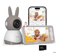 Babyphone Caméra Bébé 2K 5'' PTZ 360° Visiophone Connecté Smartphone Alertes Intelligentes Vision Nocturne Carte 32Go Incluse
