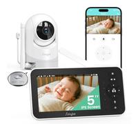 Babyphone Caméra Bébé 5 Pouces Écran, PTZ 330° Horizontal 90° Vertical, Connexion WiFi & Écran Sans Fil, 720P Vision Nocturne, Batterie 4000mAh Mode VOX 30H, Zoom 4X, Stockage Cloud