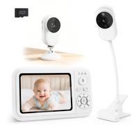 Babyphone Camera sans WiFi avec Support Lit, HD Camera Bebe Surveillance | 3.5" IPS écran, Audio Bidirectionnel, Détection des Pleurs, Vision Nocturne, Berceuses, Carte TF Incluse