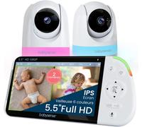 Babyphone Full Hd À Écran Partagé Avec 2 Caméras, Veilleuse En 6 Couleurs, Bruit Et Alternateur, Batterie De 20 Heures, Connexion Sans Fil