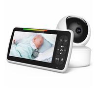 Babyphone sans fil avec écran de 5 pouces, détection de température, interphone, vision nocturne et berceuse incluse, 3000mAh