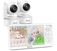 Babyphone vidéo Blemil avec 2 caméras, écran 6""IPS divisé, panoramique zoom télécommandé,vision nocturneHD,batterie longue autonomie