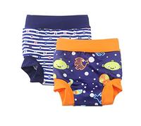BabyPreg Bébé enfants Short de bain Bonne Nappy Protection du ventre à taille haute Shorts de natation (3-5 ans, Bleu +Marine)