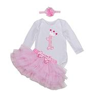 BabyPreg bébé Fille Manches Longues 1er Anniversaire Tutu Tenue Robe Bandeau (12-18 Mois, Rose)