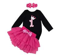 BabyPreg bébé Fille Manches Longues 1er Anniversaire Tutu Tenue Robe Bandeau (9-12 Mois, Rose Chaud Noir)