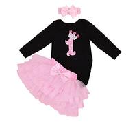BabyPreg bébé Fille Manches Longues 1er Anniversaire Tutu Tenue Robe Bandeau (9-12 Mois, Rose Noir)