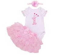 BabyPreg Bébés Filles 1er Anniversaire Tutu Set Bandeau (12-18 Mois, Rose)