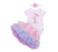 BabyPreg Bébés Filles 1er Anniversaire Tutu Set Bandeau (12-18 Mois, Rose-Mauve)