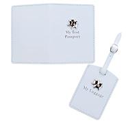 Babyprem Ensemble housse de passeport et étiquette de bagage Motif éléphant Bleu/bleu