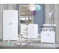 Chambre bébé trio Leaf: lit 120x60, commode à langer et armoire - Babyprice - Blanc
