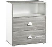Commode à langer - Babyprice - Smile - Chêne silex - 2 tiroirs - 1 niche - En bois - Blanc