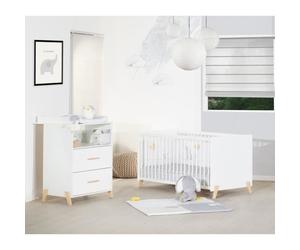 BABYPRICE JOY NATUREL Lit évolutif 70*140cm + commode 2 portes et 1 niche
