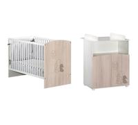 BABYPRICE Lit Bébé Lapinou 120x60 cm 3 positions + Commode à Langer Lapinou 2 portes - 1 Niche