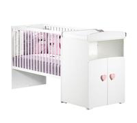 Lit bébé combiné évolutif 120x60 en 90x190 - Boutons "coeur" rose tendre - Basic