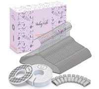 Babyrish Lot de 30 cintres en Velours pour bébé - Ultra Fins et antidérapants - avec 8 Jolis séparateurs de vêtements et 10 Clips de Suspension pour bébé garçon et Fille - Gris